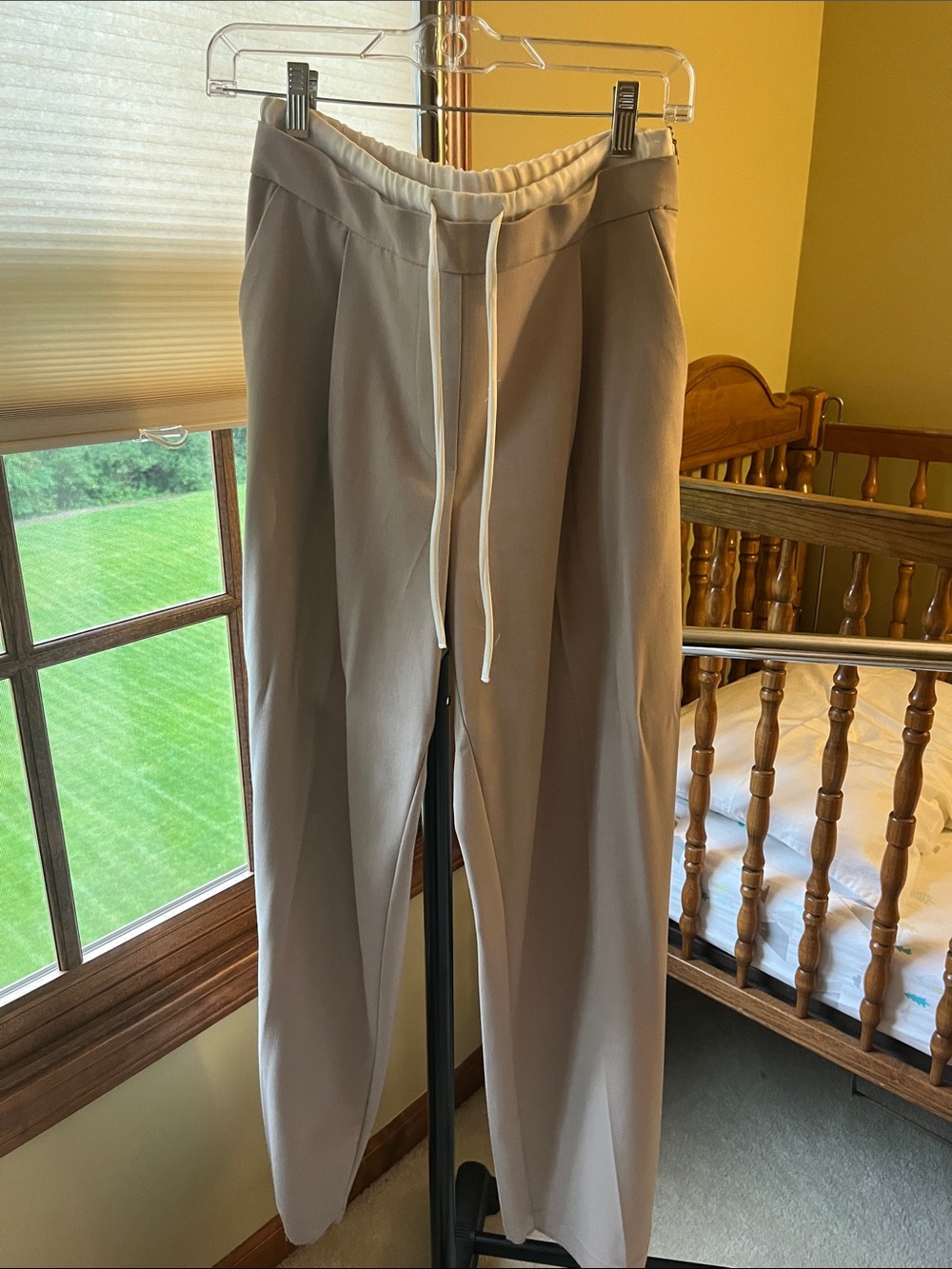 Zara Wide Leg Double Waistband Trousers Beige White Size S 1608/525/711